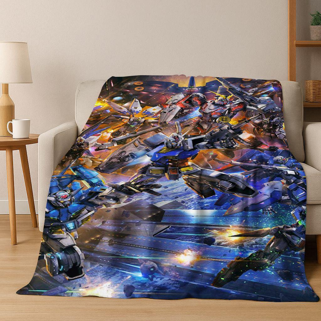 26 Style Gundam Cartoon Robot Flannel Blanket,Warm and Cozy Soft Throw Blanket for Home Bedroom Bed Sofa Picnic Office Cover