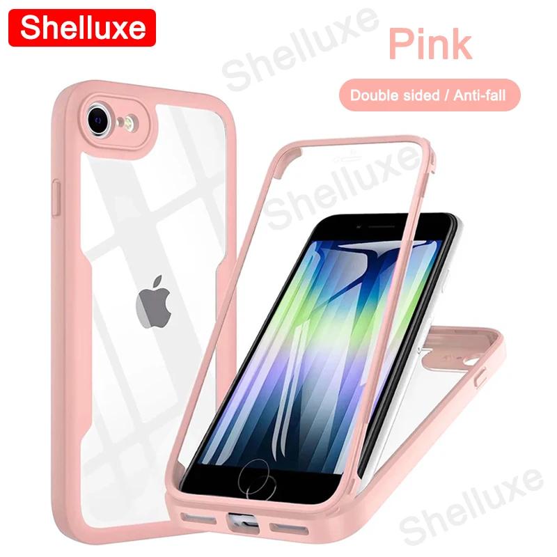 

360 Полная защита корпуса Прозрачный чехол Shelluxe Передний+Задний Для iPhone SE SE2 SE3 7 8 Для iPhone7 iPhone8 iPhoneSE Силиконовый Двусторонний чехол For iPhone 8 чёрный