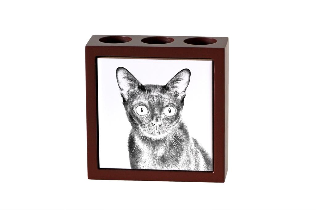 Bombay – Pen holder with a cat, desk organizer with a print | Art-Dog