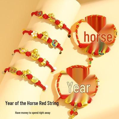 2026 Year of the Horse Red String Zodiac Bracelet: Five Blessings Hand Rope for Women - New Year Gift