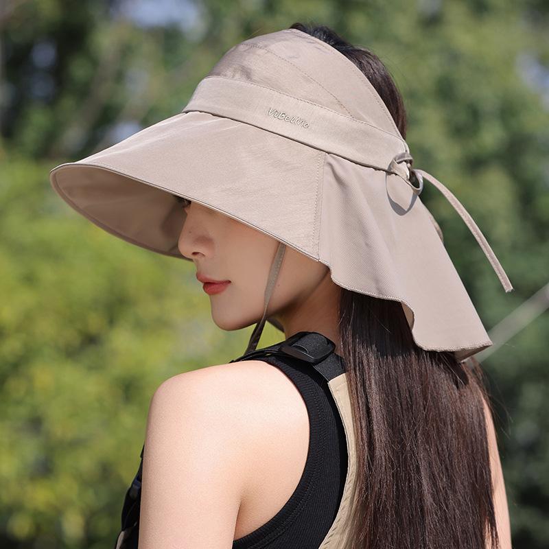 Wide-brimmed open-top sun protection hat for women, summer outdoor breathable UV protection sun hat, hiking and mountaineering shawl hat