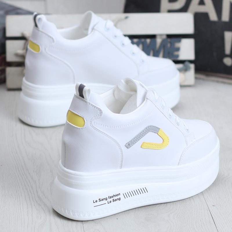Fashion White Hidden Wedge 10cm Heel Trainers Shoes Wedge High Platform Shoes Woman Women's High Heel Shoes Casual Sneakers