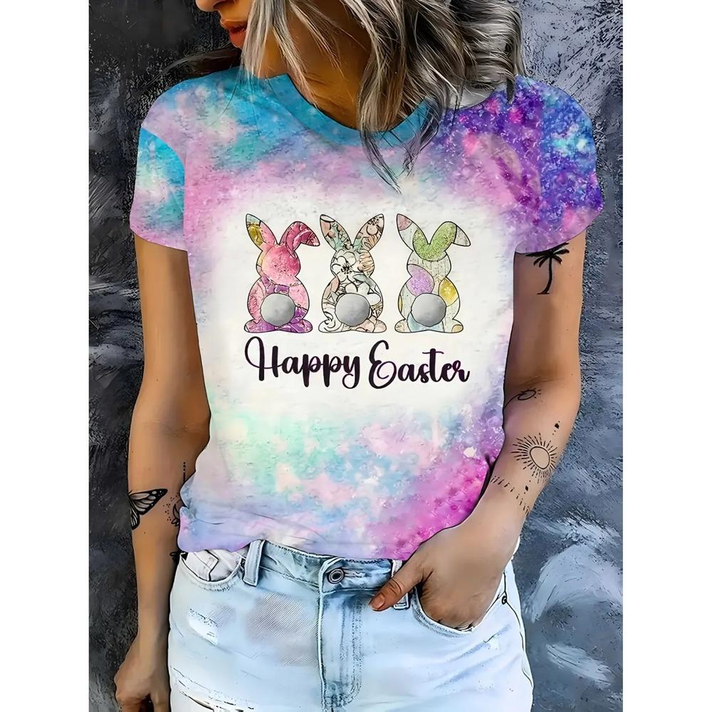 

Fashion Summer Easter Bunny 3D Printed T-Shirt Women Street Casual Oversized Round Neck T-Shirt 6XL