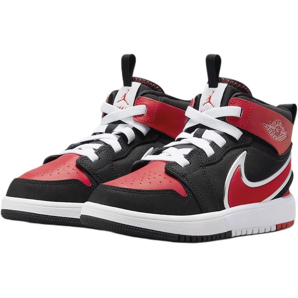 Air Jordan 1 Mid RM EasyOn PS Bred Kids Sneakers Black White University-Red FQ1282-006