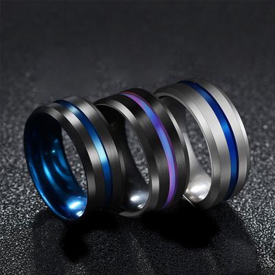 BLUELANS BAGUES Couleur Mince Brossé 8MM Double Ligne Intérieure Unisexe Bague Bague Bijoux