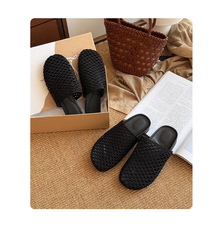 Sheepskin bag head slippers women's summer breathable hollow mesh lazy half drag one pedal thick-soled cool slippers