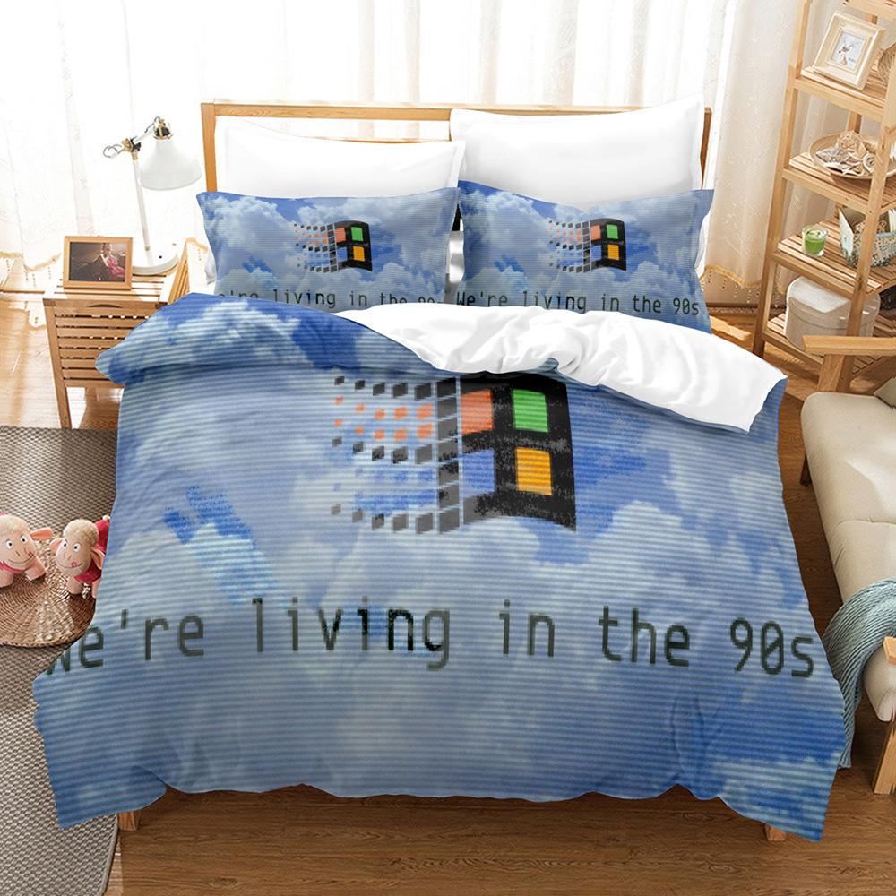 3D digital printing bedding four-piece set three-piece set vaporwave art retro bed sheet quilt