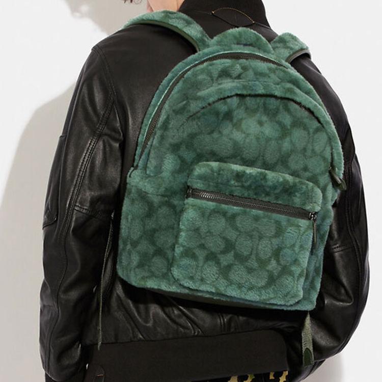 Coach Charter 30 Klassischer Monogramm-Print Reißverschluss Wolle-Leder-Mischgewebe Rucksack Großer Herrenrucksack Grün CC079-PST