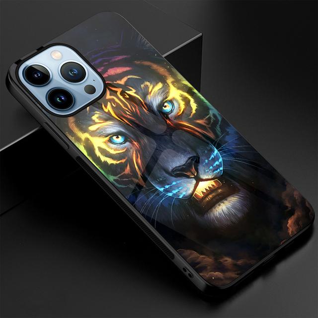 Animal Tiger Lion Phone Case For Iphone 14 13 11 12 Pro Max Mini Xs Xr X 7 8 6s Plus Se 2022 Tempered Glass Back Shell Covers
