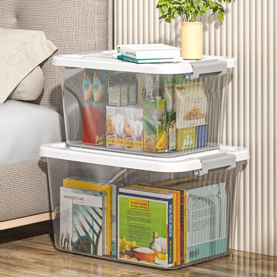 Durable Transparent Black Storage Box with Lid Plastic Plastic Box Multifunctional Stackable Tote Container Clothing
