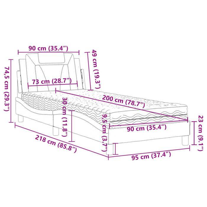 VidaXL Lit avec Matelas, Lit Rembourré avec Coussin de Tête de Lit, Lit Simple, Lit Adulte, Meuble de Chambre à Coucher 3208769