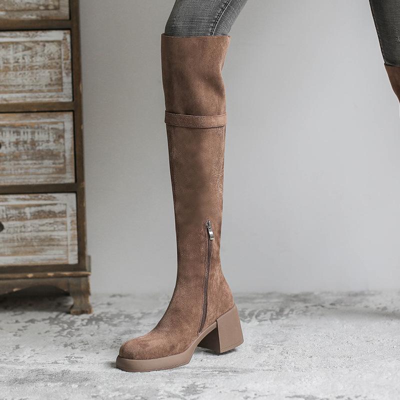 Skinny over-the-knee boots for women's winter new cashmere long boots, thick and high heels, and thin over-the-knee boots for two.