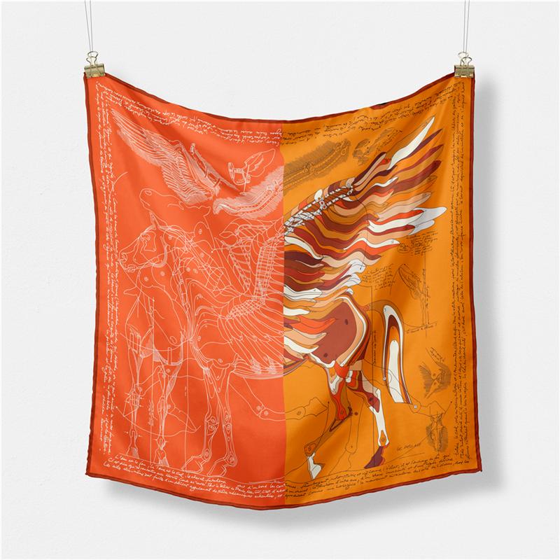 Twill Silk Scarf Woman Giraffe Painting Square Scarves Wraps Bandana Small Hijab Silk Foulards Tie Headband Neckerchief 53CM