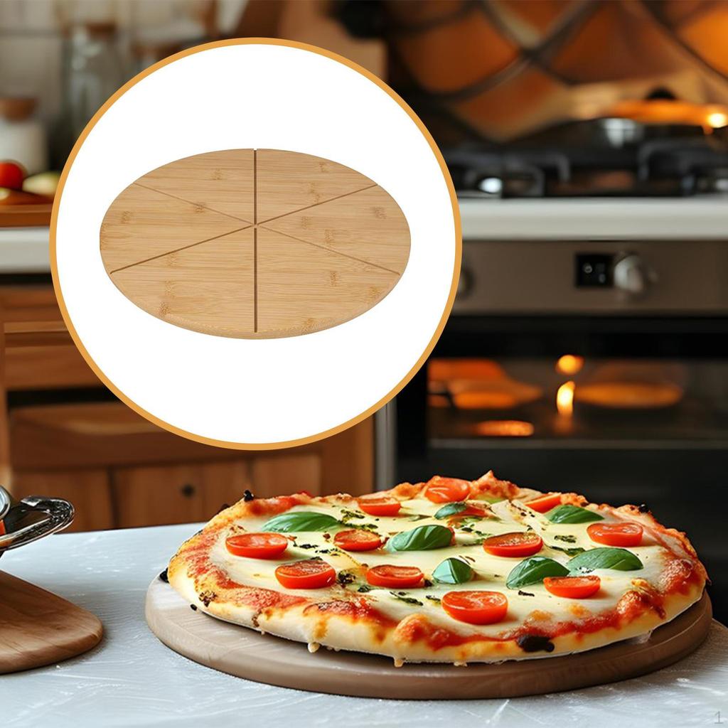 Pizza Cutting Board Bamboo Tray Food Prep Cheese Serving Platter with Grooves for