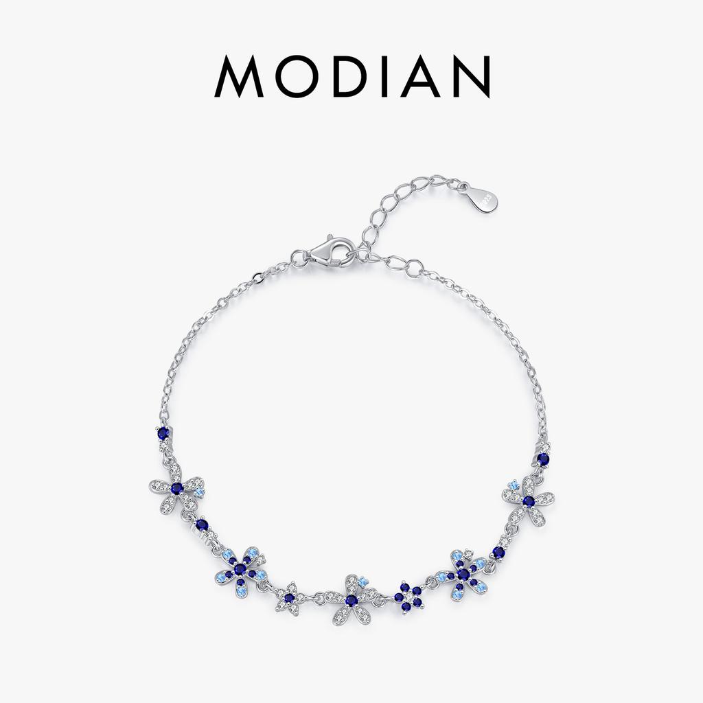 MODIAN 925 Silver Luxury Flowers Pave Setting CZ Brilliant Bracelets Fashion Daily Link Chain For Women Jewelry Gift
