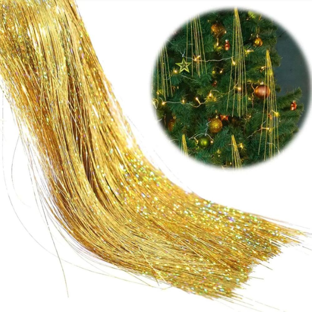 Wiederverwendbarer Weihnachtsbaum Metalldraht Festivals Dekor Silberfarbe Lametta Eiszapfen Stränge Blendende Goldfarbe Lametta Folienfransen