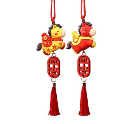 Chinese Style Lucky Charm Backpack Car Rearview Mirror Ornament 3D Cartoon Horse Pendant Hanging Decoration Gift for Friend