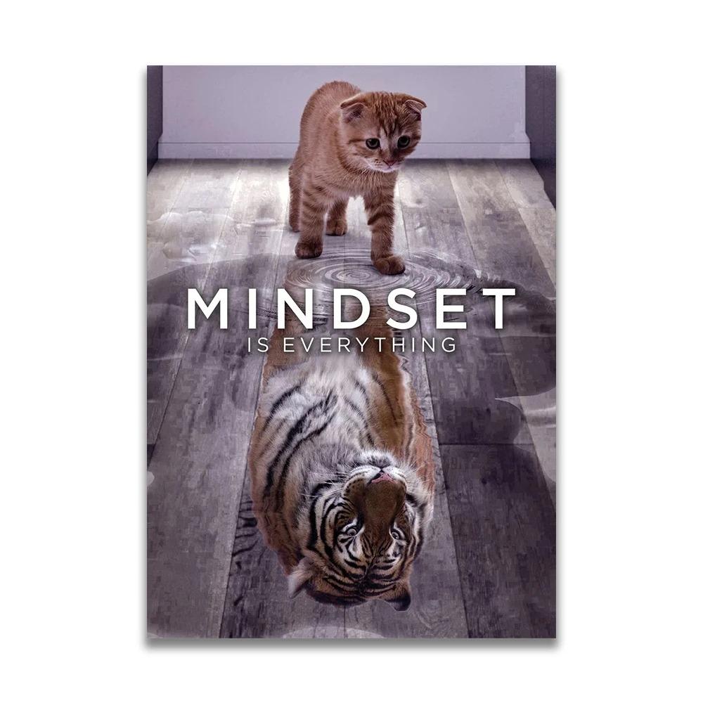 1pc frameless Canvas MINDSET IS EVERYTHING Motivational Poster Lion Tiger Wolf Animal Wall Art Canvas Print fo