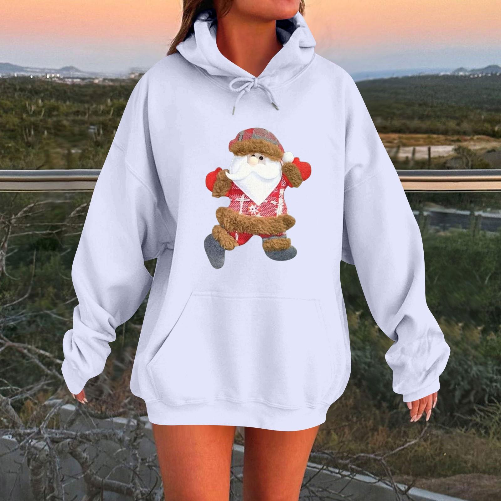 

Женская мода повседневная толстовка с капюшоном с длинным рукавом и круглым вырезом с карманами XL белый