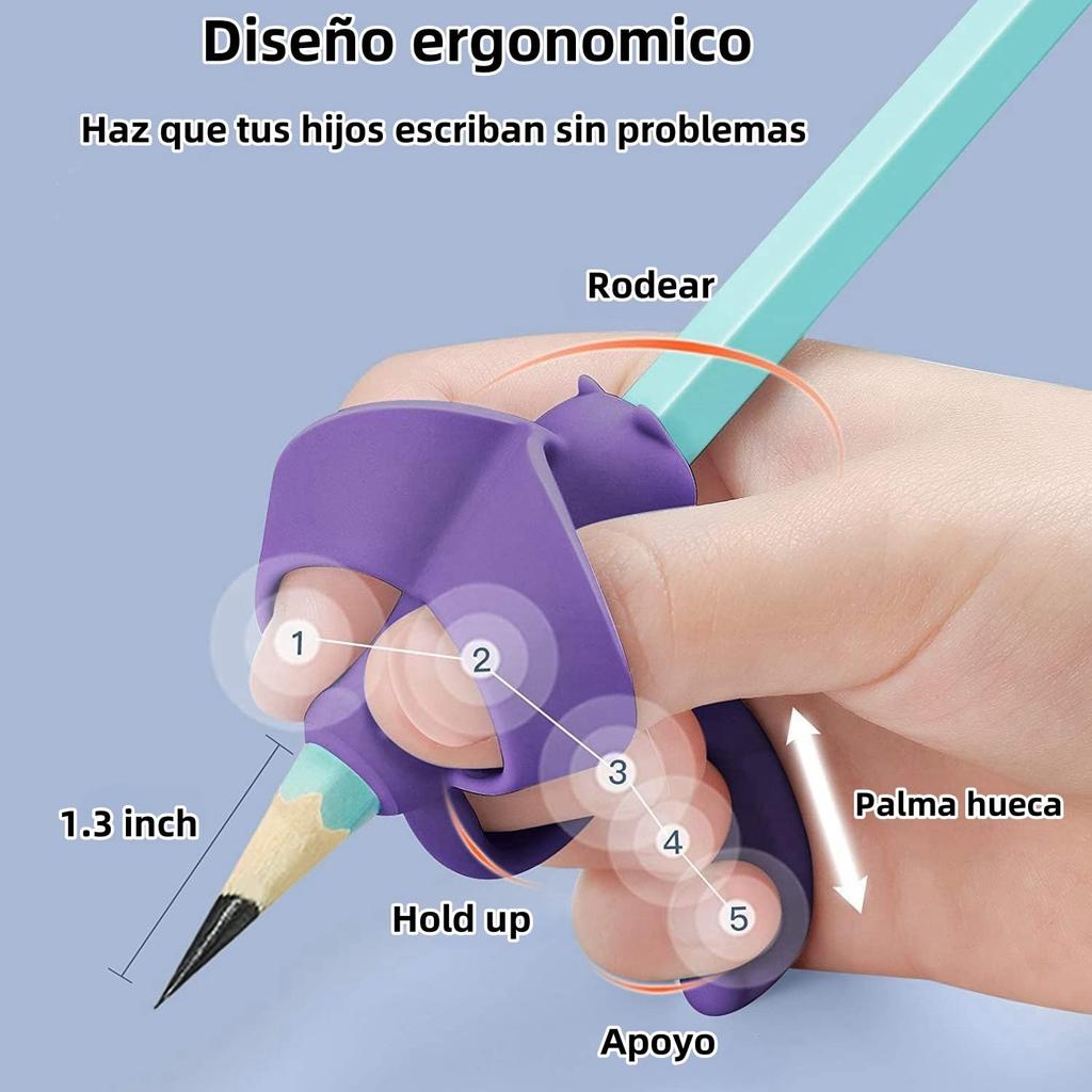Five-finger Ergonomic Pen Holder Five-finger Pen Holder Finger Silicone Pencil Cover Blue-green-purple Powder