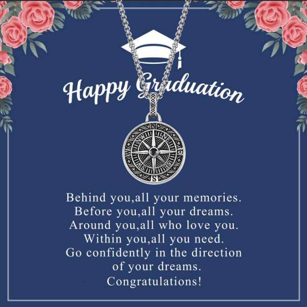 Vnox Alloy Compass Pendant Necklace for Men Women, Stainless Steel Box Chain Vintage Coin Direction Amulet 2026 Graduation Gifts