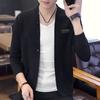 Men Knitted Cardigan Coat Single-breasted Long Sleeve Solid Color Slim Fit Elastic Thick Warm Stand Collar Badge Decor Casual Mid