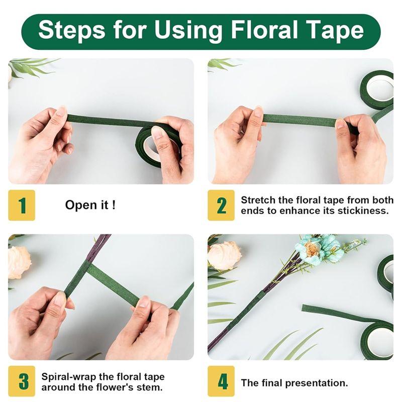 Floral Wire And Flower Tape Kit- Includes 4 Rolls Of Flower Tape And 40 Flower Stems Wires For Bouquet Wrapping