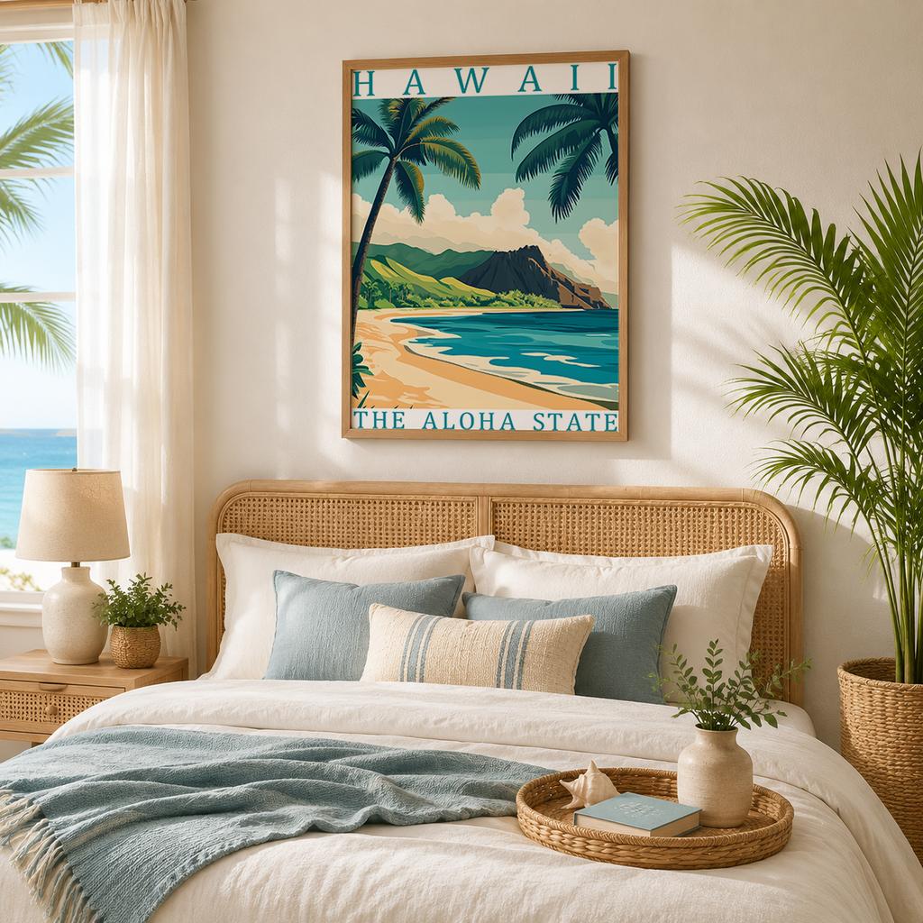 USA State Vintage Wall Art, Retro Landscape Canvas Painting, American Natural Scenery Poster Prints for Living Room Home Decor
