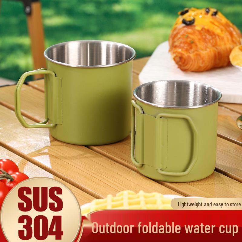 304 Stainless Steel Portable Folding Camping Cup with Handle