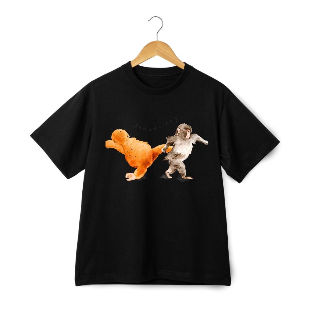 Unisex Washed Graphic T-Shirt Street Style Punch The Monkey Cartoon Casual Tee L