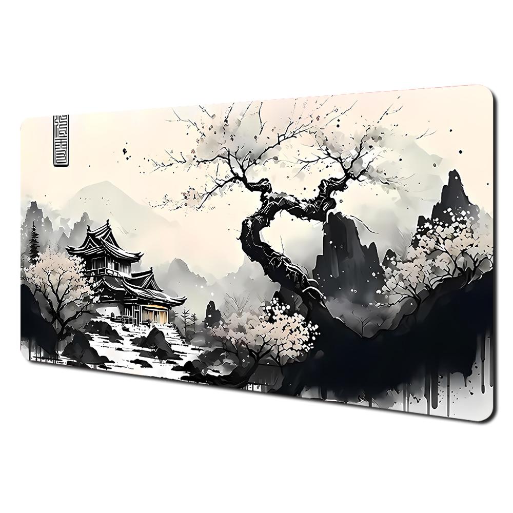Ink Wash Style Cherry Blossom Pagoda Scenery Large Mouse Pad Desk Mat Pc Accessories Gaming Pad Office Rug Mouse Carpet Mousemat
