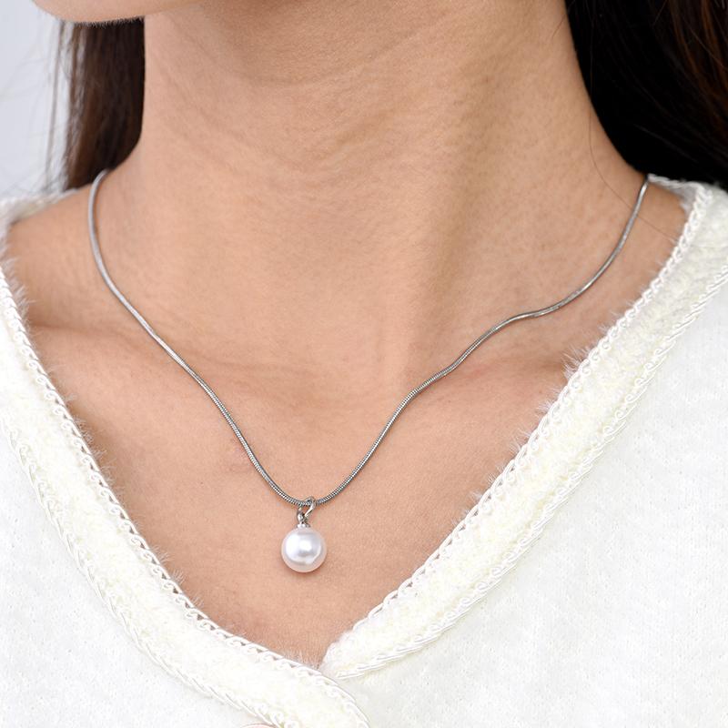 

Fashion Round Pearl Pendant Necklace For Women Stainless Steel Chain Choker Necklaces Simple Daily Temperament Female Jewerly медный