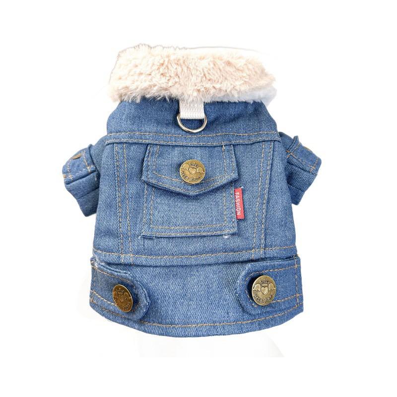 Pet Winter Coat Dogs Cats Fleece-Lined Denim Cotton Jacket Warm Thick Outerwear In XS To XL