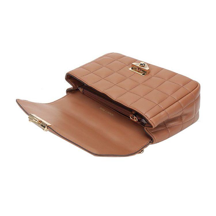 Michael Kors MK Soho Gold Buckle Flap Chain Elegant Solid Color Lambskin Shoulder Bag Crossbody Bag Large Women bags Caramel-Brown 30F0G1SL3L-230