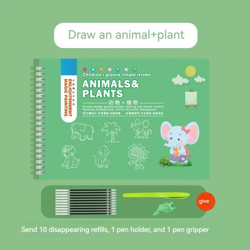 Learn Paining Drawing Chinese English Book Copybooks with Disappearing Ink Pen, Improve Learning Education Books for Kid School