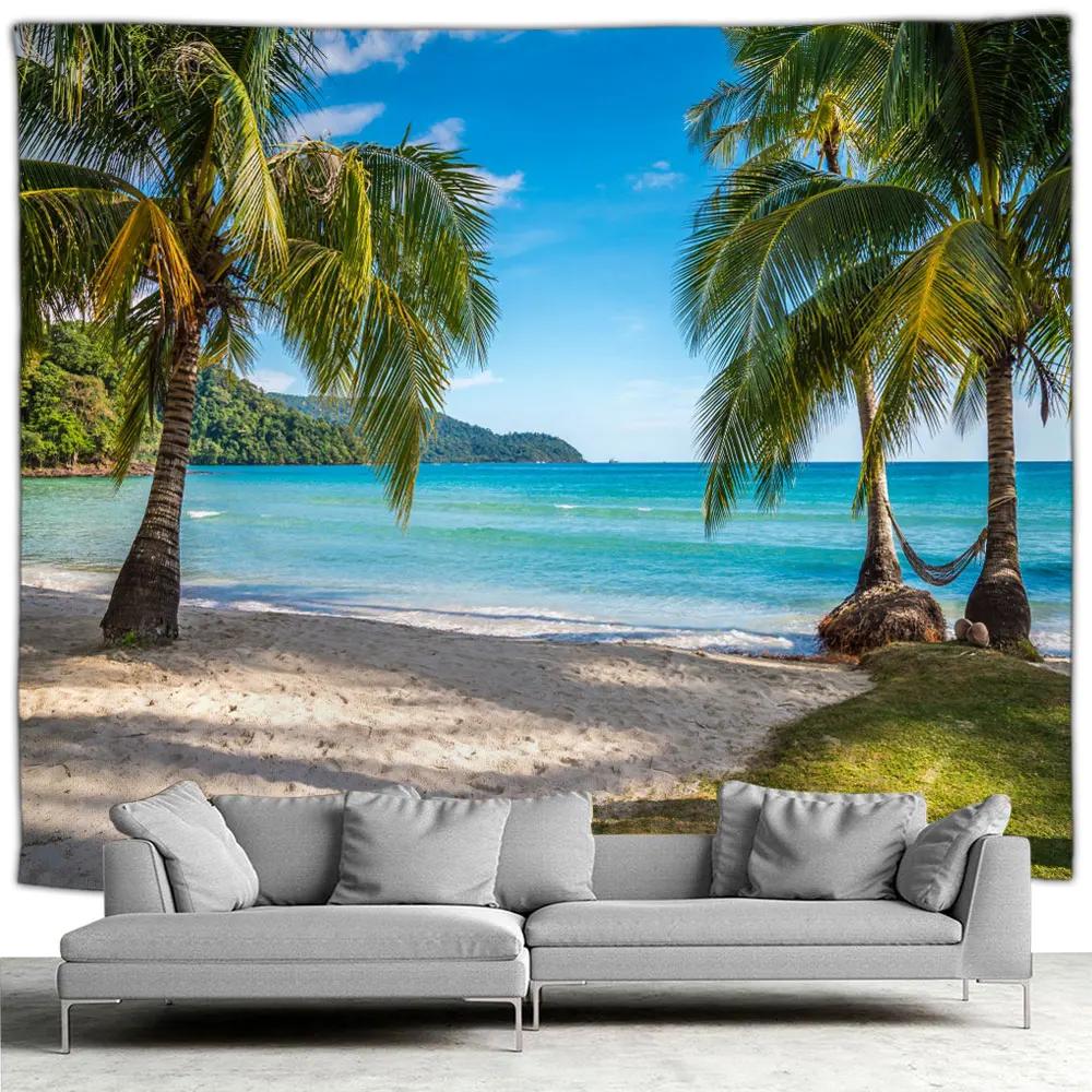 HD-Ocean Landscape Tapestry, Beach Wall and Palm Tree Art for Living Room, Bedroom or Outdoor Home Decor