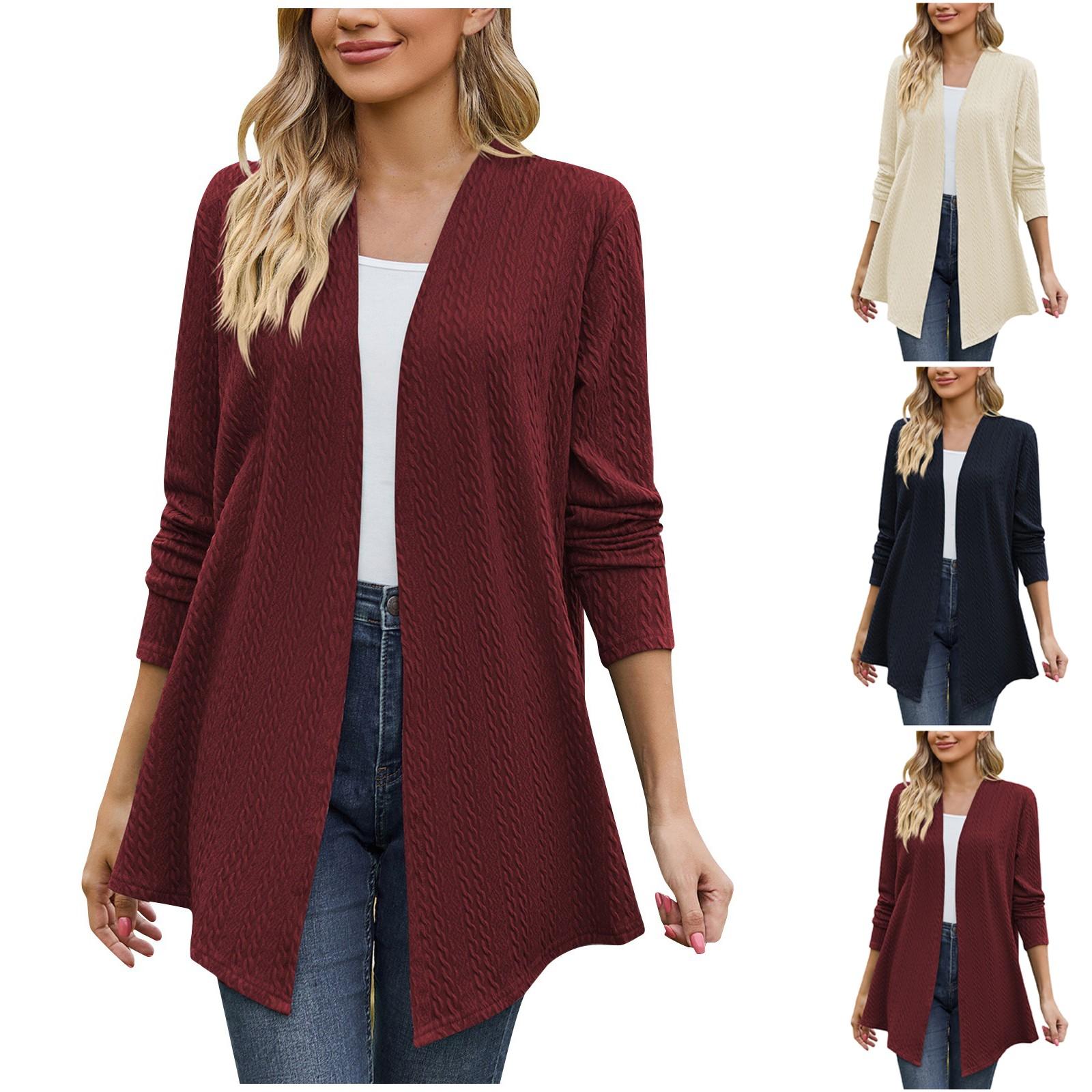 

Women s Fashion Solid Color Long Sleeve Loose Cardigan Jacket L зелений