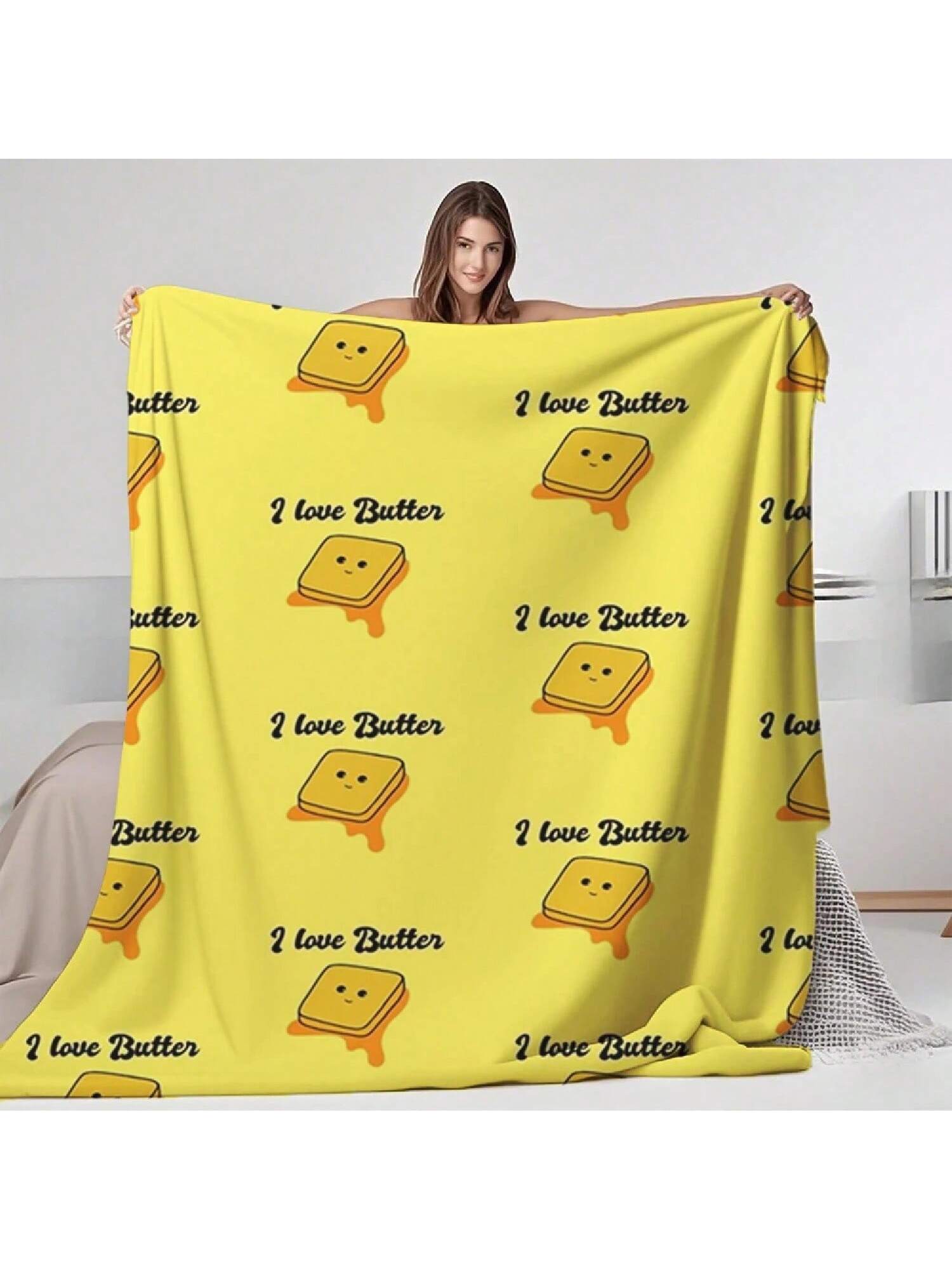 Elegant Flannel Cozy Blanket I Love Butter Sherpa Throw Premium Bedding Machine-Washable Durable Blankets For Airbnb Hosts 75X95CM