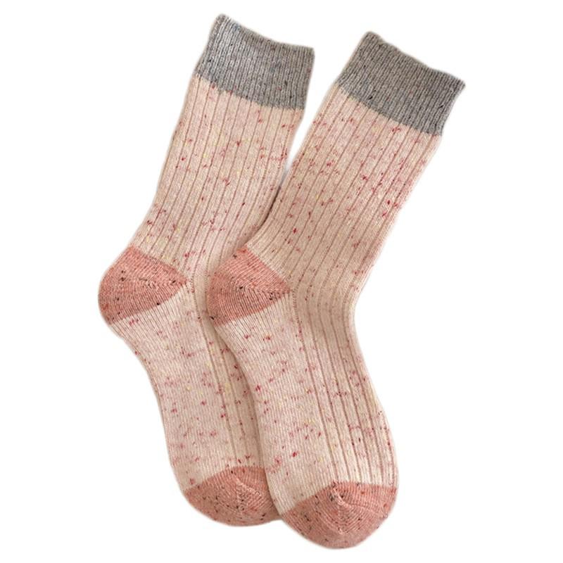 Women's Thickened Wool Mid-Calf Socks - Warm, Color Block Speckled Yarn, Sweat-Absorbent, Loose Pile for Autumn/Winter.