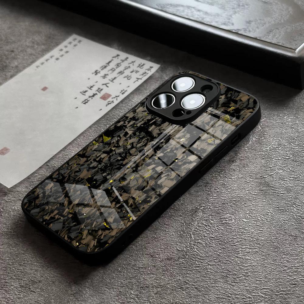 TPU kryt na telefon z uhlíkových vláken a kovaných uhlíkových vláken pro iPhone 16 Pro Max 15 Plus 14 Pro 12 11 13 Mini X XR XS Max 8 Plus SE Skleněný kryt