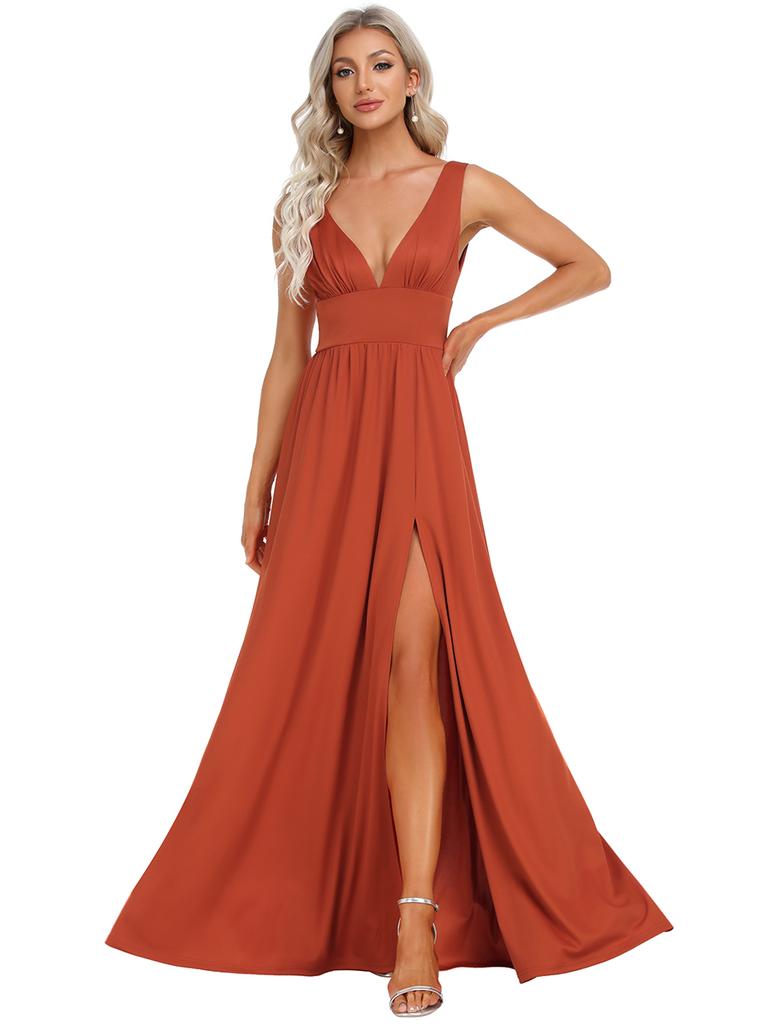 Ever-Pretty Women's Side Slit Double V-Neck Sleeveless Maxi Evening Gowns Party Dress