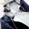 Women Jacket Thick Fleece Lined Solid Color with Pockets Lapel Single-breasted Long Sleeves Warm Loose Denim Jacket Daily Outdoor Coat