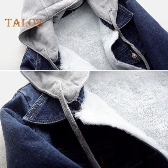 Women Jacket Thick Fleece Lined Solid Color with Pockets Lapel Single-breasted Long Sleeves Warm Loose Denim Jacket Daily Outdoor Coat