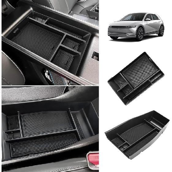 BestEvMod For Ioniq5 Armrest Storage Box Center Console Organizer Tray Interior Accessories With Rubber Black Trim Compatible With Hyundai Ioniq 5