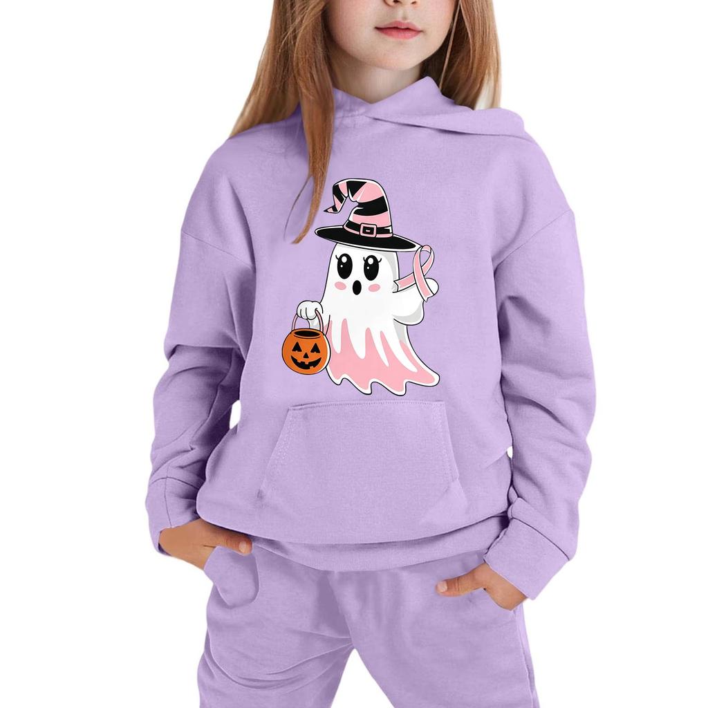 Kids Halloween Hoodie Ghost Print Pullover Sweatshirt with Hood Long Sleeve Casual Top for Boys Girls