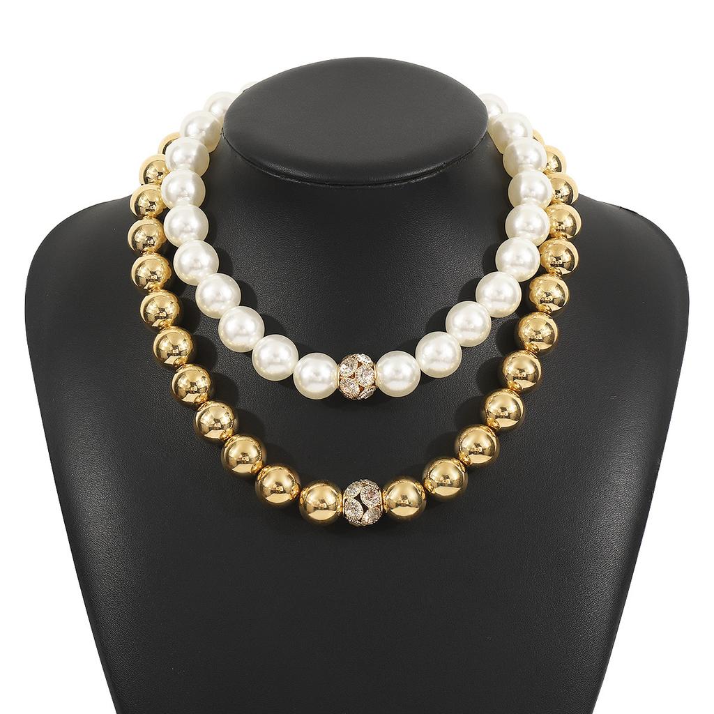 Personalized New Retro Simple Imitation Pearl Beaded Bracelet Necklace, Light Luxury Niche Temperament Multi-layer Stacked Accessories