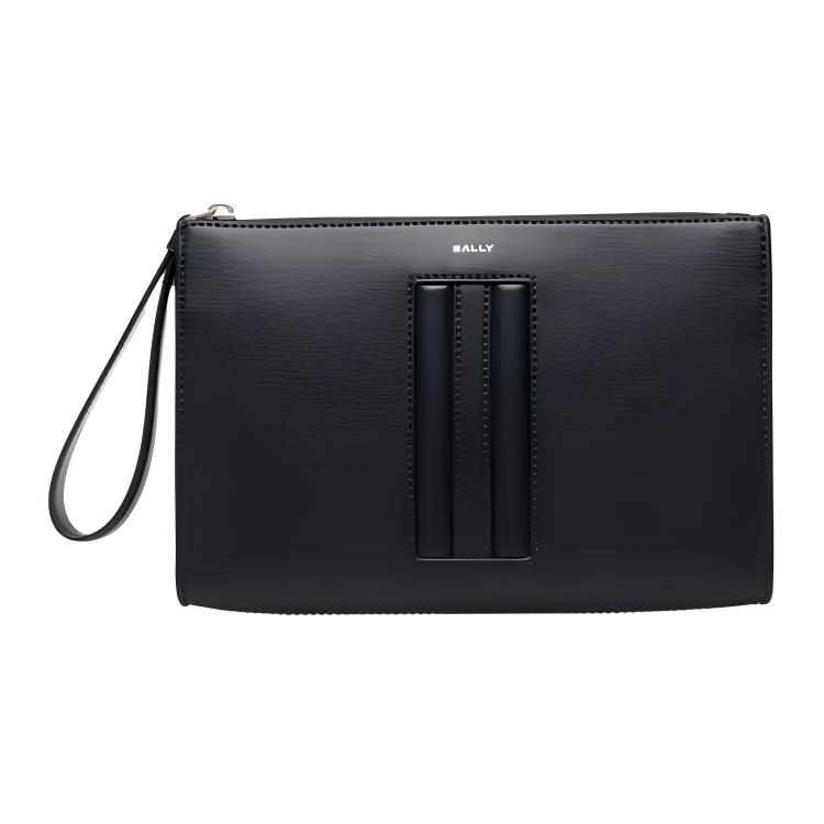 Bally Logo Zip Closure Leather Clutch Men Clutch Dark-Blue 6310280 Basic Set (Bag+Dust Bag)