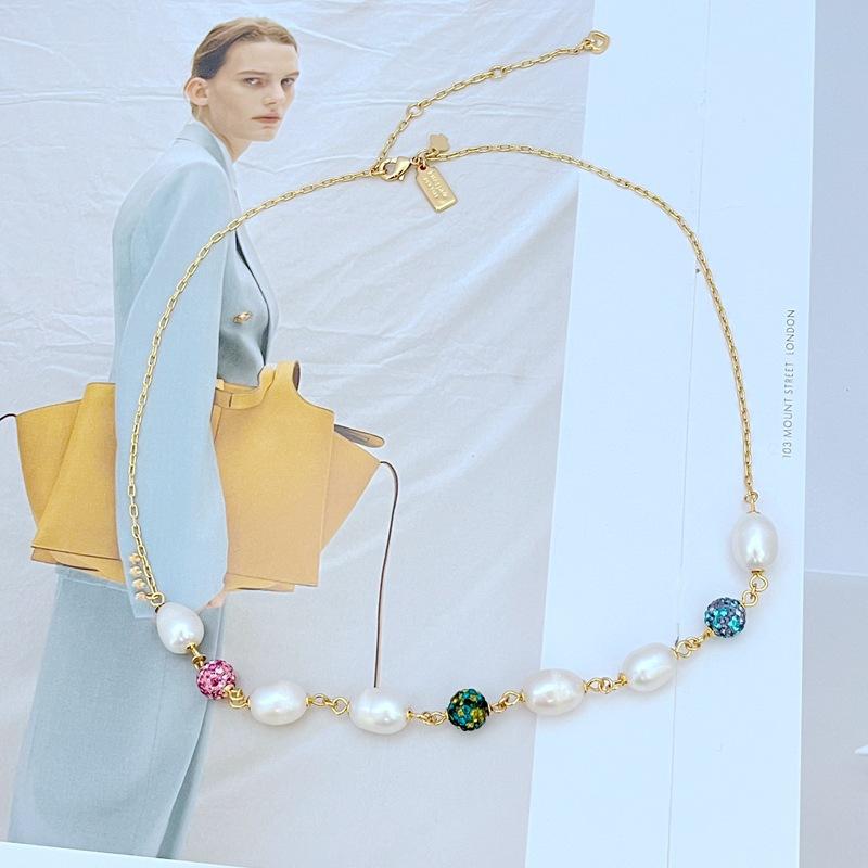 Meier Nova chegada modaacessível luxoelegante incrustadobola de diamante coloridocolar de pérola natural