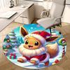 1pc Christmas Eevee Santa Claus Round Carpet - Anime Design, Holiday Gift, Office Chair Mat, Non-Slip Rug for Home Decor, Living Room