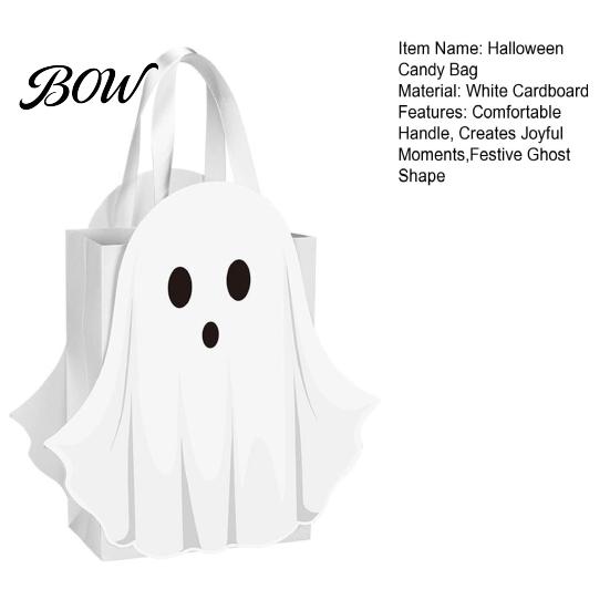 Paper Candy Bag Halloween Ghost Gift Bag, White Pouch with Cute Face, Trick or Treat Favor for Party, Kids Goodie Prizes Holder